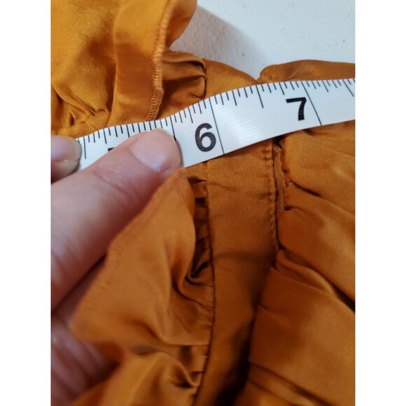 J. Crew Gold Silk Ruffle Neck Blouse Sleeveless Button Up Top Size 6 Preppy - Picture 10 of 13